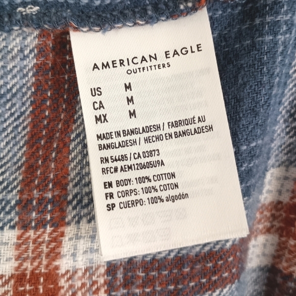 American Eagle Flannel Button Down Shirt 100% Cotton - Picture 6 of 6